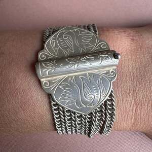 Vintage KOUKOS 925 Sterling Silver Hand Engraved 6 Chain Bracelet